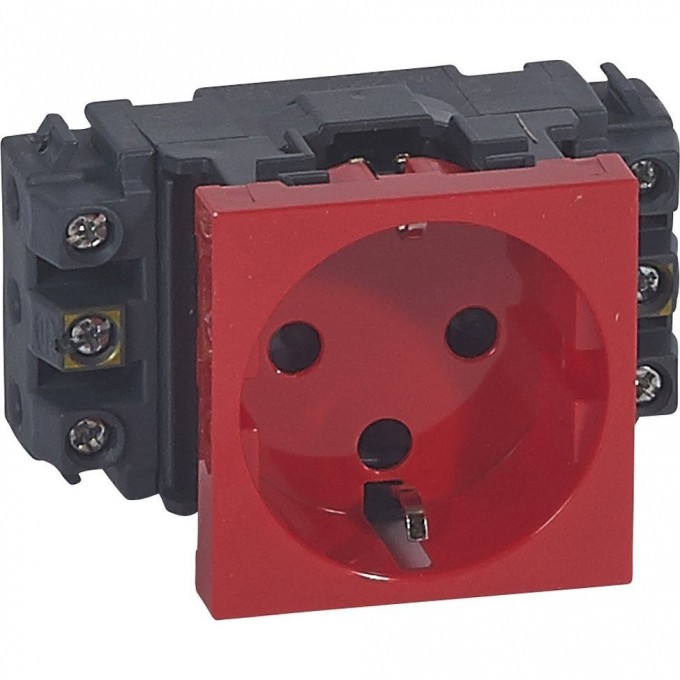 Розетка LEGRAND 2К+3 Программа Mosaic для монтажа на кабель-каналах с винтовыми зажимами с механической блокировкой красная 077621