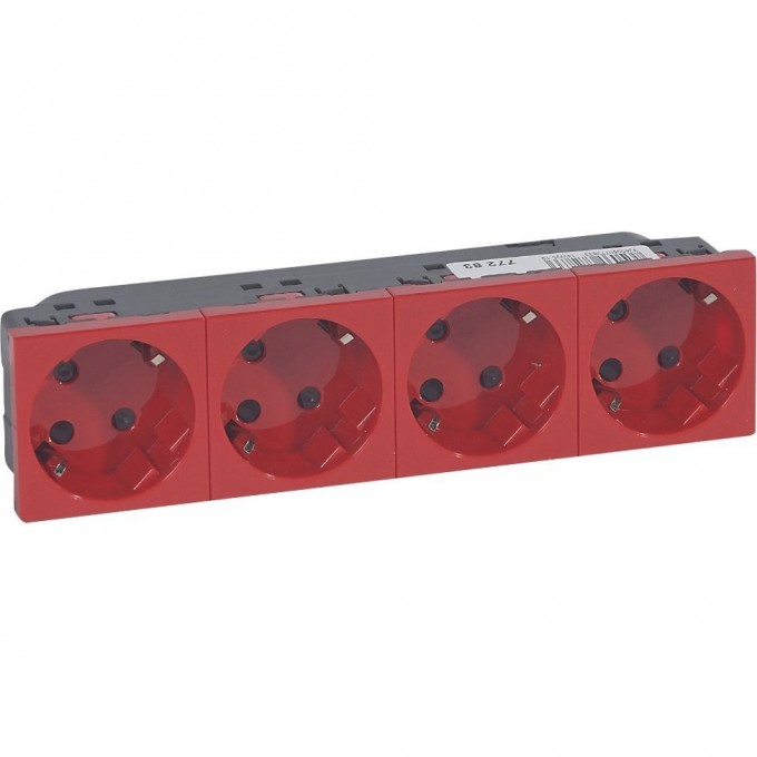Розетка LEGRAND 4 x 2К+3 под углом 45° Программа Mosaic с механической блокировкой красный 077283