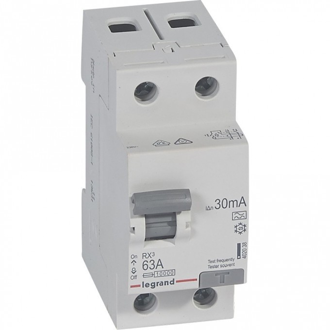 Выключатель дифференциального тока LEGRAND RX3 30мА 63А 2П тип A белый 402038