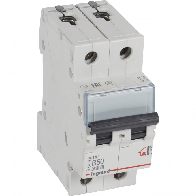 Автоматический выключатель LEGRAND TX³ 6000 6 кА тип B 2П 230/400 В 50А 2 модуля белый 403991
