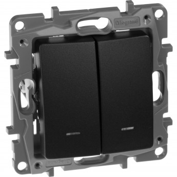 Выключатель LEGRAND Etika двухклавишный с подсветкой автоматические клеммы 10 AX 250 В антрацит