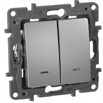 Выключатель/переключатель LEGRAND Etika Plus двухклавишный с подсветкой 10 A 250 В алюминий