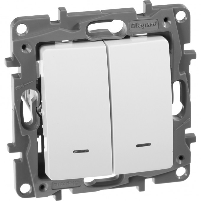 Выключатель/переключатель LEGRAND Etika Plus двухклавишный с подсветкой 10 A 250 В белый 672216