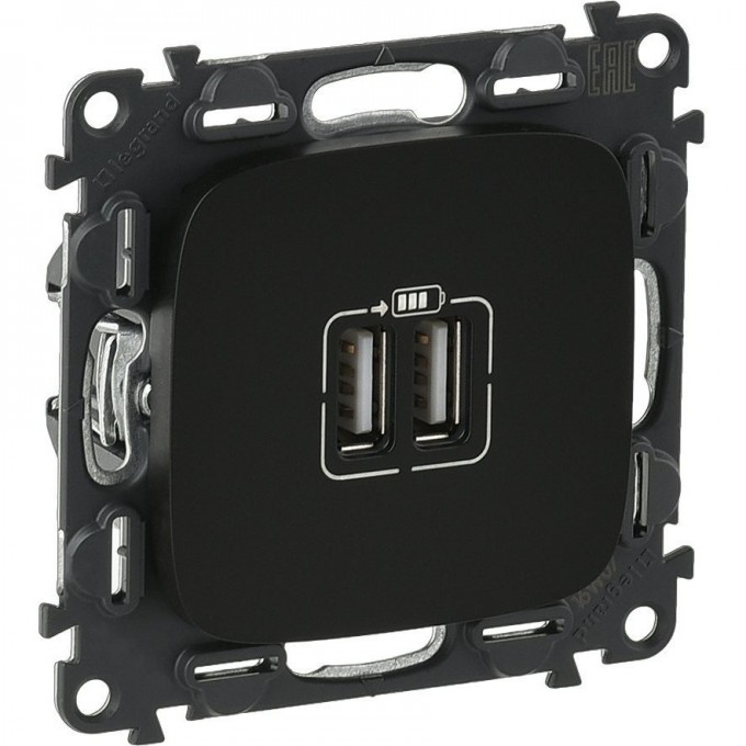 Зарядное устройство LEGRAND Valena ALLURE с двумя USB-разьемами 240В/5В 1500мА с лицевой панелью антрацит 754998