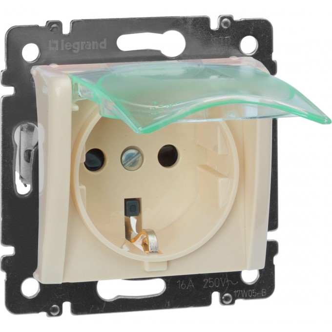 Розетка LEGRAND Valena IP 44 немецкий стандарт 2К+3 с крышкой и защитными шторками слоновая кость 774120