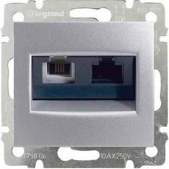 Двойная розетка LEGRAND Valena RJ45 Cat. 5е/6 UTP + RJ11 алюминий Двойная розетка LEGRAND Valena RJ45 Cat. 5е/6 UTP + RJ11 алюминий