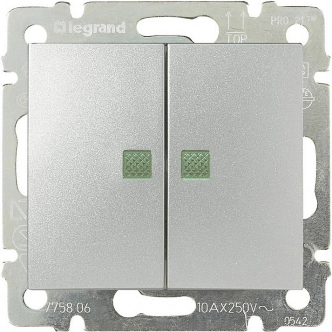 Переключатель LEGRAND Valena на два направления двойной с подсветкой 10 A 250 В алюминий 770212