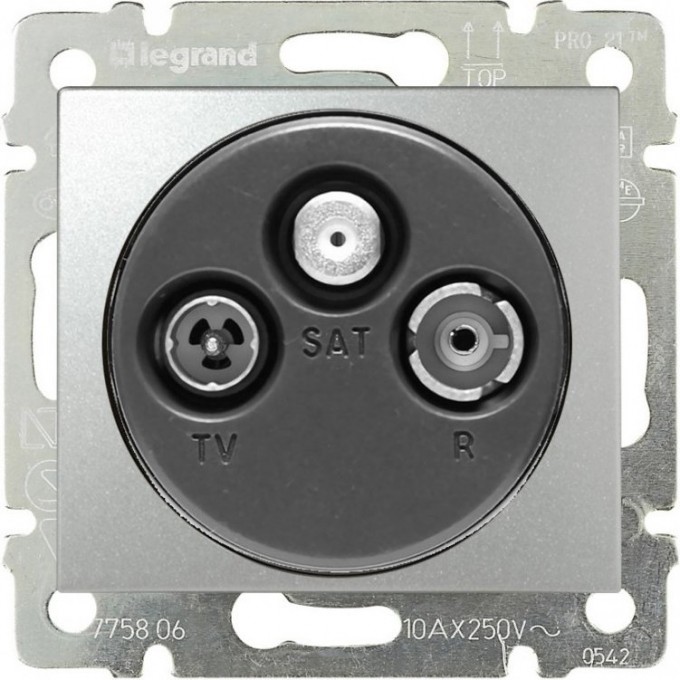 Розетка LEGRAND TV-FM-SAT Valena оконечная 10 дБ 2400 МГц алюминий 770136