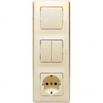 Блок LEGRAND выключатель одноклавишный+выключатель двухклавишный+розетка с заземлением слоновая кость
