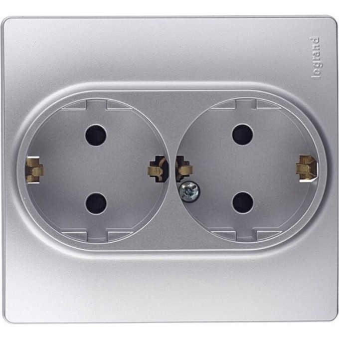 Розетка LEGRAND 2 x 2К+З со шторками немецкий стандарт автоматические зажимы 16 А 250 В Etika алюминий 672433