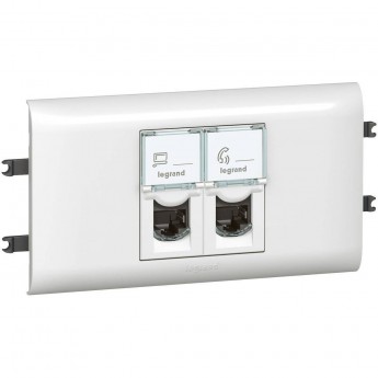 Розетка LEGRAND 2 x RJ 45 Программа Mosaic с рамкой и суппортом для DLP с крышкой 65 мм категория 5е FTP белый Розетка LEGRAND 2 x RJ 45 Программа Mosaic с рамкой и суппортом для DLP с крышкой 65 мм категория 5е FTP белый