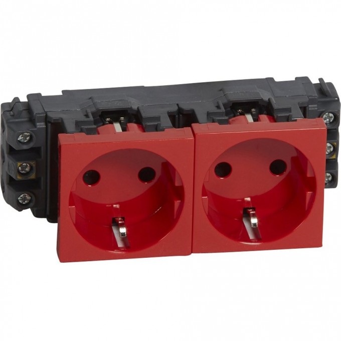 Розетка Legrand Mosaic 2х2К+3 для кабель-каналов, с винтовыми зажимами, красный 77612